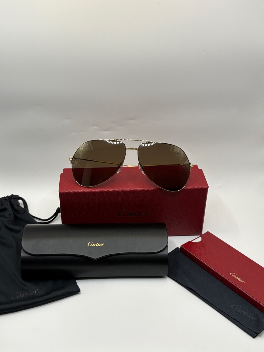 Cartier Aviator Gold Frame Sunglasses with Brown Lenses